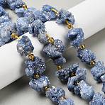 Electroplated Natural Druzy Agate Beads Strands, Nuggets, with Seed Beads, Steel Blue, 10~16x12.5~15x11.5~13mm, Hole: 0.8mm, about 14pcs/strand, 8.07~8.27''(20.5~21cm)(G-G289-02C)