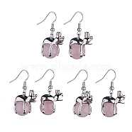 Natural Rose Quartz Frog Dangle Earrings, Platinum Brass Jewelry for Women, 37mm, Pin: 0.6mm(EJEW-A092-13P-06)