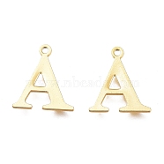 Vacuum Plating  304 Stainless Steel Charms, Laser Cut, Alphabet, Golden, Letter.A, 12.5x10.5x0.8mm, Hole: 1mm(STAS-H112-A-G)
