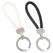 AHADERMAKER 2Pcs 2 Colors Imitation Leather Keychain, with Crystal Rhinestones and Alloy Findings, Mixed Color, 12.9x3.5cm, 1pc/color(KEYC-GA0001-13)