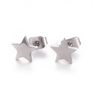 304 Stainless Steel Stud Earrings, Hypoallergenic Earrings, with Ear Nuts/Earring Back, Star, Stainless Steel Color, 7x7.5mm, Pin: 0.7mm, 12pairs/card(X-EJEW-F227-12P)