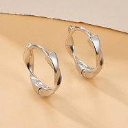Rhodium Plated 925 Sterling Silver Twist Hoop Earrings for Women, with S925 Stamp, Platinum, 10x11x2mm(IA8169-2)