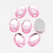 Acrylic Rhinestone Flat Back Cabochons, Faceted, Bottom Silver Plated, Oval, Pink, 18x13x4.5mm(GACR-Q011-13x18-06)