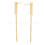 925 Sterling Silver Stud Earring Findings Micro Pave Cubic Zirconia, with S925 Stamp, Cuboid with Snake Chain, Real 18K Gold Plated, 47x2.5x2mm, Pin: 0.7×12mm(STER-T007-23G)