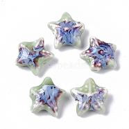 Handmade Porcelain Beads, Fancy Antique Glazed Porcelain, Starfish/Sea Stars, Medium Aquamarine, 19~20x20.5~22.5x7.5~8.5mm, Hole: 2mm(PORC-N004-27G)