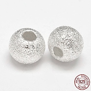 Round 925 Sterling Silver Textured Beads, Silver, 7x8.5mm, Hole: 3mm, about 33pcs/20g(STER-F012-23G)