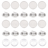 DIY Blank Dome Brooch Making Kit, Including Flat Round 304 Stainless Steel Brooch Cabochon Settings, Glass Cabochons, Stainless Steel Color, 40Pcs/box(STAS-UN0044-51)