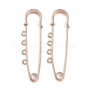 Ion Plating(IP) 304 Stainless Steel Safety Pins Brooch Findings, Kilt Pins with 4 Loops for Lapel Pin Making, Rose Gold, 70x19.8x5.5mm, Hole: 2mm(STAS-K252-05B-RG)