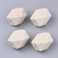Unfinished Wood Beads, Natural Wooden Beads, Faceted, Polygon, PapayaWhip, 30x22x23mm, Hole: 3.5mm(WOOD-Q039-05C)