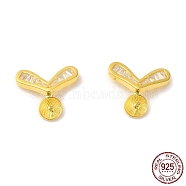 925 Sterling Silver Stud Earring Findings, with Cubic Zirconia, Heart, for Half Drilled Beads, Real 18K Gold Plated, 12.5x14x2mm, Pin: 0.7mm(STER-M114-22G)