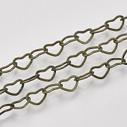 Soldered Brass Covered Iron Heart Chains, with Spool, Antique Bronze, 4x6x0.5mm, about 328.08 Feet(100m)/roll(CH-S125-04A-AB)