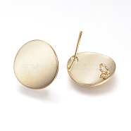 Ear Stud Findings, with Loop, Flat Round, Nickel Free, Real 18K Gold Plated, 15mm, Hole: 2.5mm, Pin: 0.8mm(X-KK-S333-03G)