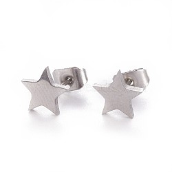 Tarnish Resistant 304 Stainless Steel Stud Earrings, Hypoallergenic Earrings, with Ear Nuts/Earring Back, Star, Stainless Steel Color, 7x7.5mm, Pin: 0.7mm, 12pairs/card(X-EJEW-F227-12P)