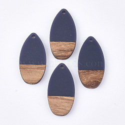 Resin & Walnut Wood Pendants, teardrop, Prussian Blue, 31x16x3.5~4mm, Hole: 1.5mm(RESI-S358-16J)