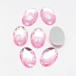 Acrylic Rhinestone Flat Back Cabochons, Faceted, Bottom Silver Plated, Oval, Pink, 18x13x4.5mm(GACR-Q011-13x18-06)