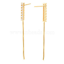 925 Sterling Silver Stud Earring Findings Micro Pave Cubic Zirconia, with S925 Stamp, Cuboid with Snake Chain, Real 18K Gold Plated, 47x2.5x2mm, Pin: 0.7×12mm(STER-T007-23G)