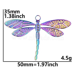 Stainless Steel Big Pendants, Dragonfly Charm, Rainbow Color, 35x50mm(PW-WG2991E-02)