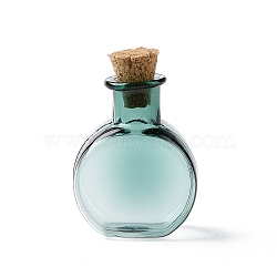 Flat Round Miniature Glass Bottles, with Cork Stoppers, Empty Wishing Bottles, for Dollhouse Accessories, Jewelry Making, Teal, 11.5x21x31mm(GLAA-H019-05H)