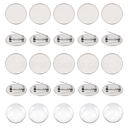 DIY Blank Dome Brooch Making Kit, Including Flat Round 304 Stainless Steel Brooch Cabochon Settings, Glass Cabochons, Stainless Steel Color, 40Pcs/box(STAS-UN0044-51)