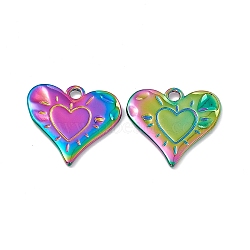 Ion Plating(IP) 304 Stainless Steel Pendants, Heart Charm, Rainbow Color, 24x25.5x2mm, Hole: 3mm(STAS-B031-32R)