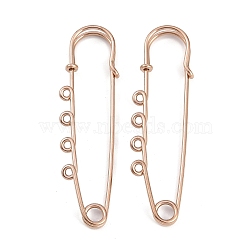 Ion Plating(IP) 304 Stainless Steel Safety Pins Brooch Findings, Kilt Pins with 4 Loops for Lapel Pin Making, Rose Gold, 70x19.8x5.5mm, Hole: 2mm(STAS-K252-05B-RG)