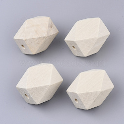 Unfinished Wood Beads, Natural Wooden Beads, Faceted, Polygon, PapayaWhip, 30x22x23mm, Hole: 3.5mm(WOOD-Q039-05C)