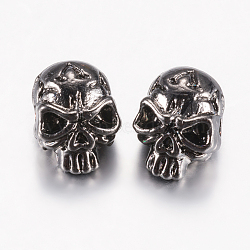 Tibetan Style Alloy Beads, Skull, Gunmetal, 12x9x10mm, Hole: 1.5mm(PALLOY-F200-11B)