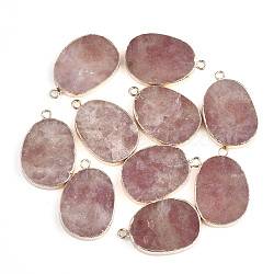 Electroplate Natural Strawberry Quartz Pendants, with Iron Findings, Oval, Golden, 27~29x18~19.5x4~5mm, Hole: 1.8mm(G-S344-11C)