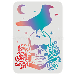 Plastic Reusable Drawing Painting Stencils Templates, for Painting on Fabric Tiles Floor Furniture Wood, Rectangle, Skull Pattern, 297x210mm(DIY-WH0202-266)