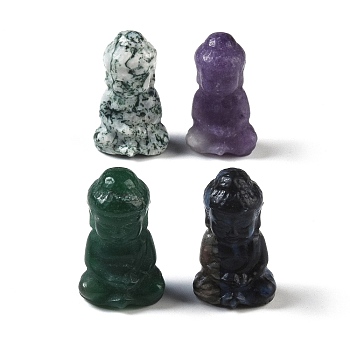 Natural Mixed Gemstone Carved Buddha Figurines, for Home Office Desktop Feng Shui Ornament, 17~19x14~15x31mm