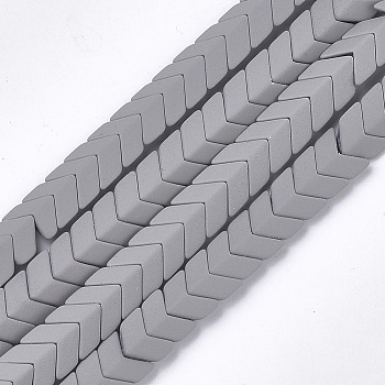 Spray Painted Non-magnetic Synthetic Hematite Beads Strands, Matte Style, Arrow/Chevron, Light Grey, 7x8x4mm, Hole: 1mm, about 89pcs/strand, 16.1 inch