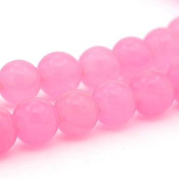 Dyed Natural White Jade Round Bead Strands, Grade A, Hot Pink, 8mm, Hole: 1mm, about 50pcs/strand, 15 inch