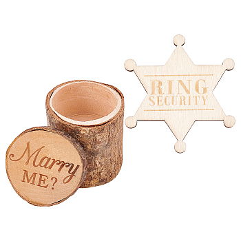 Fingerinspire Star Ring Security Word Badge, with Wooden Storage Boxes, Jewelry Boxes, BurlyWood, 88.5x82x10mm, 1pc