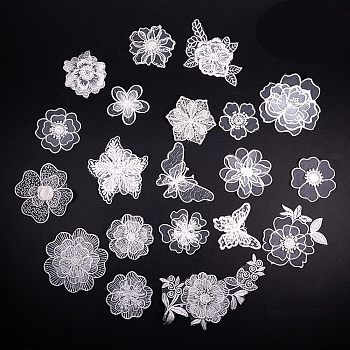 Lace Embroidery Sewing Fiber, DIY Garment Accessories, Flower, White, 20pcs/set