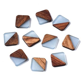 Resin & Walnut Wood Cabochons, Square, Cornflower Blue, 13.5x13.5x3mm