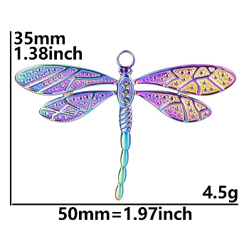 Stainless Steel Big Pendants, Dragonfly Charm, Rainbow Color, 35x50mm