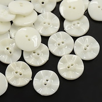 Acrylic Sewing Buttons, Plastic Buttons for Costume Design, 2-Hole, Dyed, Flat Round, White, 15x3mm, Hole: 0.5mm