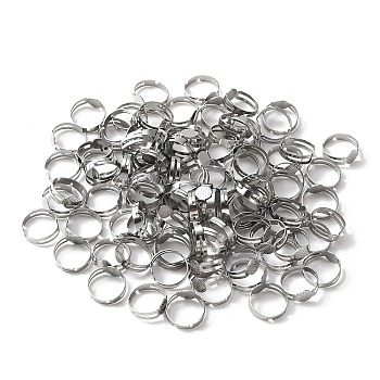 50Pcs Adjustable 304 Stainless Steel Finger Rings Findings, Flat Round Pad Ring Base Settings, Stainless Steel Color, US Size 7 3/4(17.9mm), Tray: 8mm