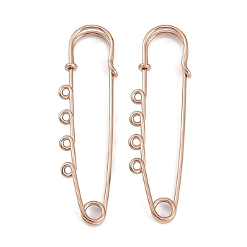 Ion Plating(IP) 304 Stainless Steel Safety Pins Brooch Findings, Kilt Pins with 4 Loops for Lapel Pin Making, Rose Gold, 70x19.8x5.5mm, Hole: 2mm