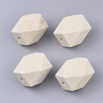 Unfinished Wood Beads, Natural Wooden Beads, Faceted, Polygon, PapayaWhip, 30x22x23mm, Hole: 3.5mm