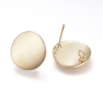 Ear Stud Findings, with Loop, Flat Round, Nickel Free, Real 18K Gold Plated, 15mm, Hole: 2.5mm, Pin: 0.8mm