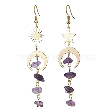 Moon & Sun & Star Brass Asymmetrical Earrings(EJEW-JE05461)-3