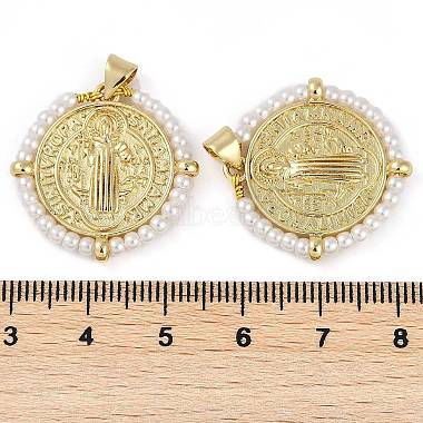 Saint Benedict Medal Brass & ABS Plastic Pearl Pendants(KK-U032-10G)-3