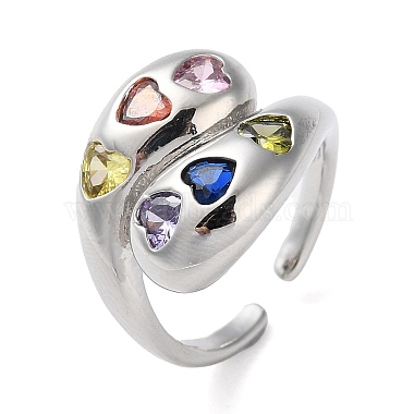 Colorful Heart Brass+Cubic Zirconia Finger Rings
