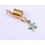 Alloy Dreadlocks Beads, Braiding Hair Pendants Decoration Clips, for Hair Styling, Starfish Pattern, 54.5mm, Inner Diameter: 8mm, Pendant: 13x17x3mm(OHAR-WH0031-02E)