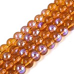 Transparent Electroplate Glass Beads Strands, Round, Rainbow Plated, Half Plated, Chocolate, 6~6.5mm, Hole: 0.8~1mm, about 67~72pcs/strand, 14.57~15.35 inch(37~39cm)(EGLA-Q132-6MM-01A-04)
