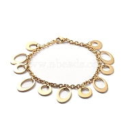 304 Stainless Steel Charm Bracelets, with Cable Chains and Lobster Claw Clasps, Oval and Ring, Golden, 8-1/8 inch(20.7cm)(BJEW-G582-40G)