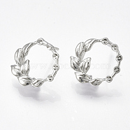 Brass Stud Earring Rhinestone Settings, with Loop, Leaf, Nickel Free, Real Platinum Plated, Fit for 1mm Rhinestone, 14x14mm, Hole: 1mm, Pin: 0.8mm(X-KK-S350-413P)
