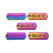 Rainbow Color Alloy Charms, Cadmium Free & Nickel Free & Lead Free, Oval with Believe, 20x8x1.5mm, Hole: 1.6mm(PALLOY-S180-248-NR)