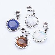 Tibetan Style Alloy European Dangle Charms, with Gemstone and Alloy Linking Rings, Flat Round, 42mm, Hole: 5mm(PALLOY-JF00288)